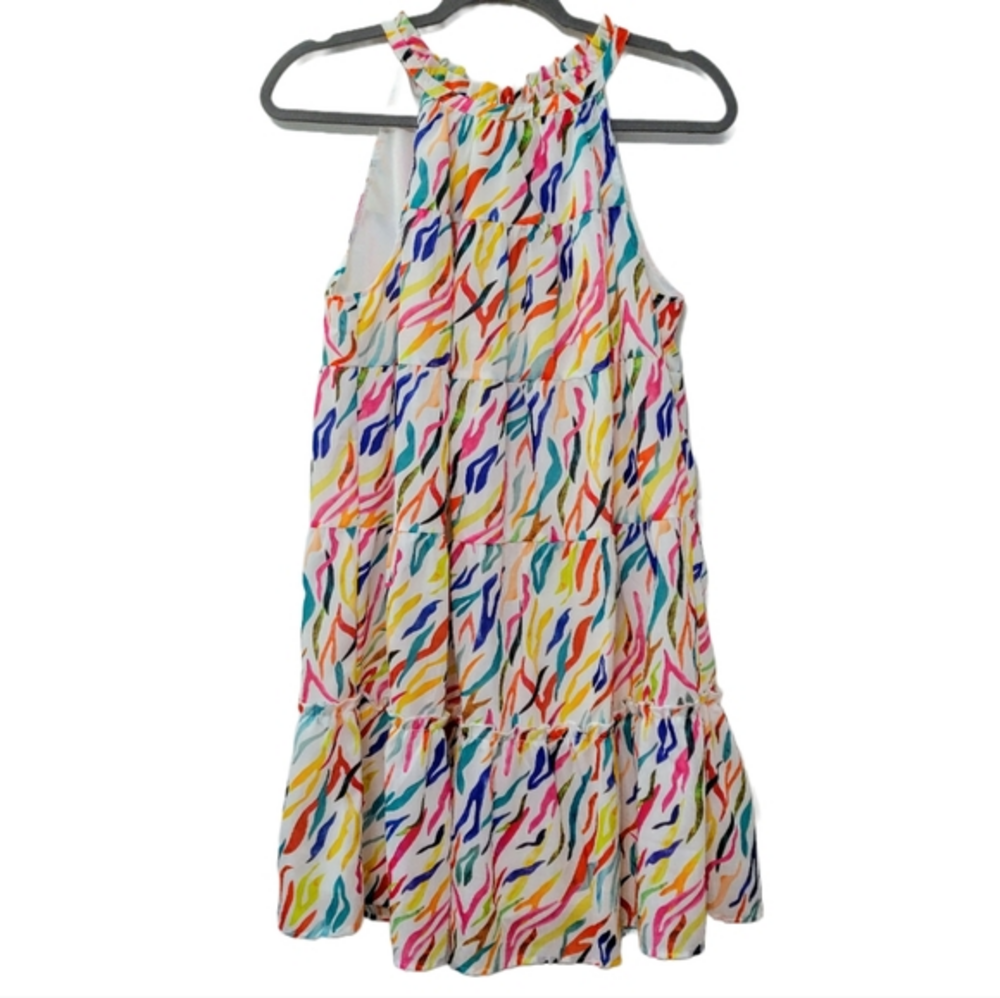 NWT THML Harrison Sleeveless Halter Tiered‎ Dress, Size XS, Colorful Celebratory